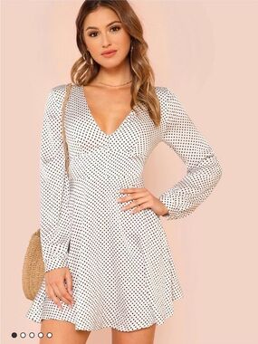 Sex & the City inspired SHEIN White and Black Polka Dot V-Neck Mini Dress